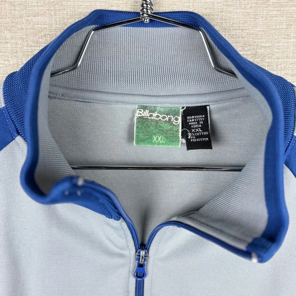 Billabong Mens XXL Track Jacket Grey Blue Full Zip Winged Crest Logo Sporty Surf